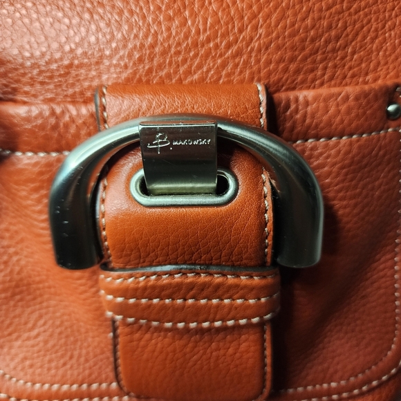 B Makowsky Genuine Leather Shoulder/Crossbody Purse in Orange - Picture 7 of 16